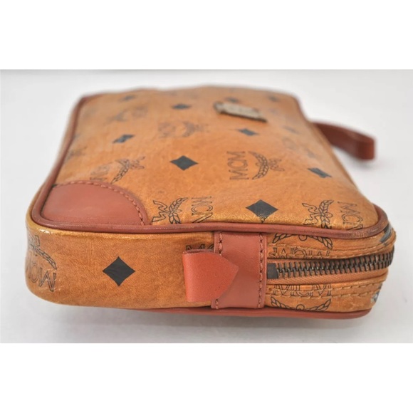 MCM Brown Clutch with Logo Pattern and Wrist Strap - Picture 3 of 16